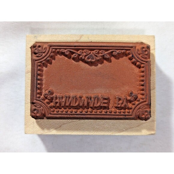 Hero Arts 1990 HANDMADE BY Rubber Stamp Hearts Wood Mounted 2.5 x 1.75-in Gift - Picture 3 of 4